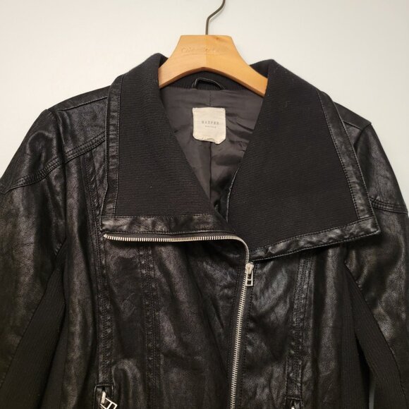 HARPER HERITAGE Jacket Vegan‎ Leather Moto Cropped Biker Coat BLACK Women M - Picture 3 of 11